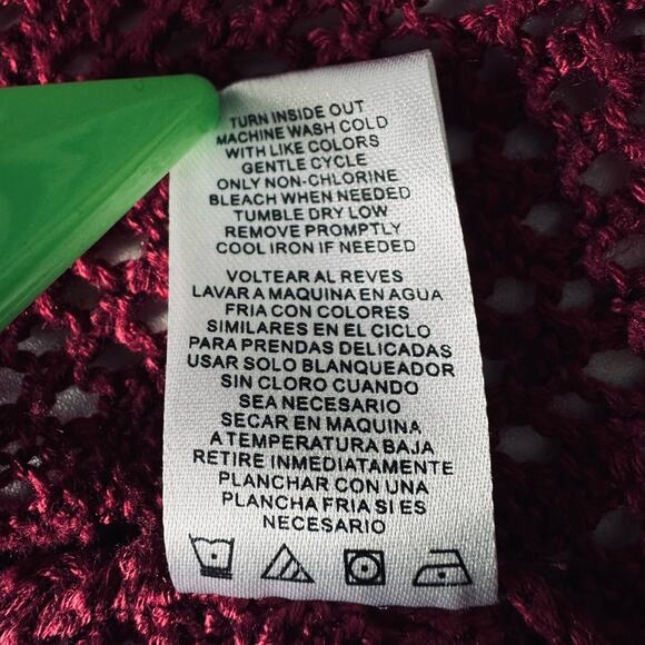 Ransom Womens Medium Sweater Red Burgundy Long Sleeve Knit Crochet Open Cardigan - Picture 7 of 7